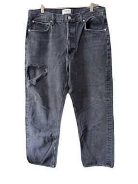 Agolde Womens 90's Jean Distressed Cropped 100% Cotton Black Denim Size 32